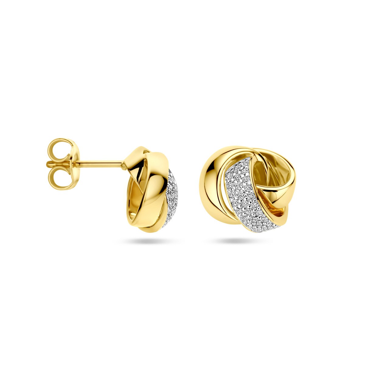 Oorbellen knoop diamant 0.19ct (2x 0.095ct) h si 14K geelgoud