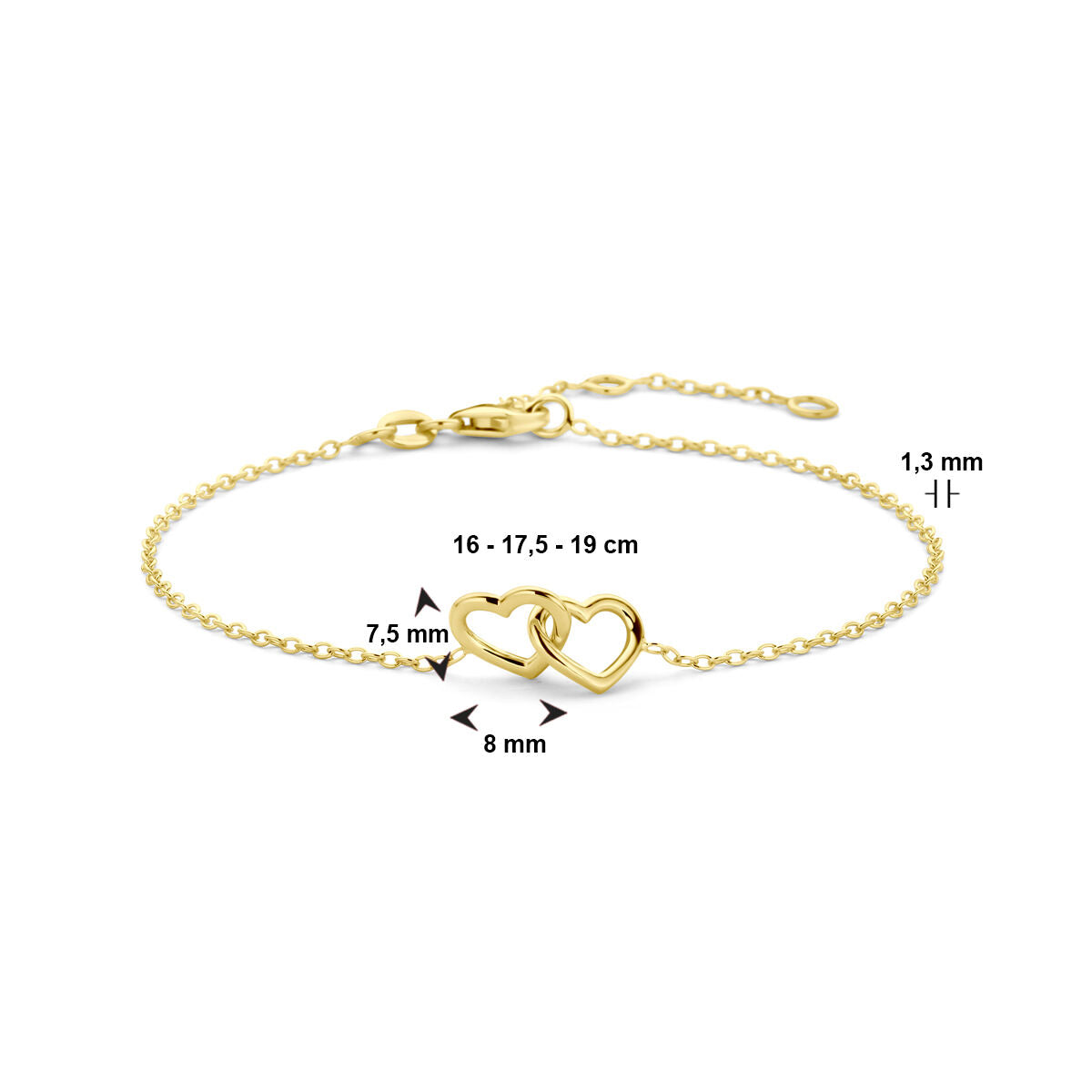 Fantasy Collection Armband hartjes 16 - 17,5 - 19 cm 14K geelgoud