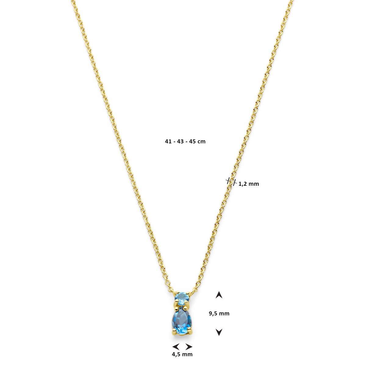 Collier london blue topaas en sky blue topaas 41 - 43 - 45 cm 14K geelgoud
