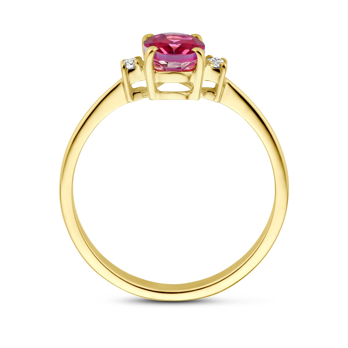 Ring trilogie roze topaas en diamant 0.04ct h si 14K geelgoud