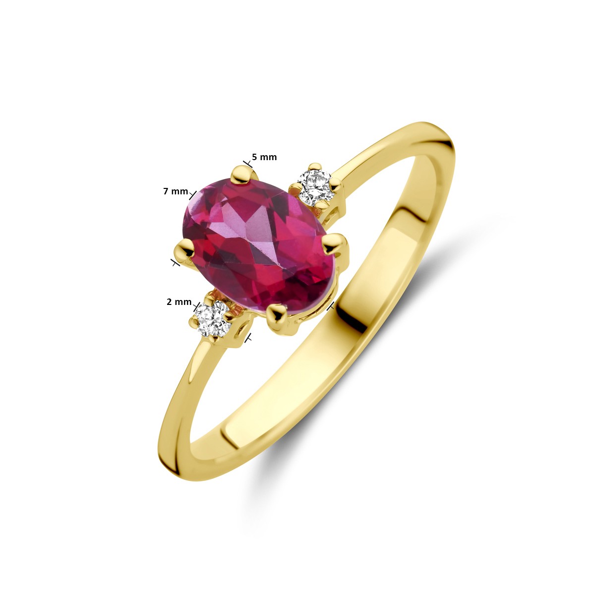 Ring trilogie roze topaas en diamant 0.04ct h si 14K geelgoud