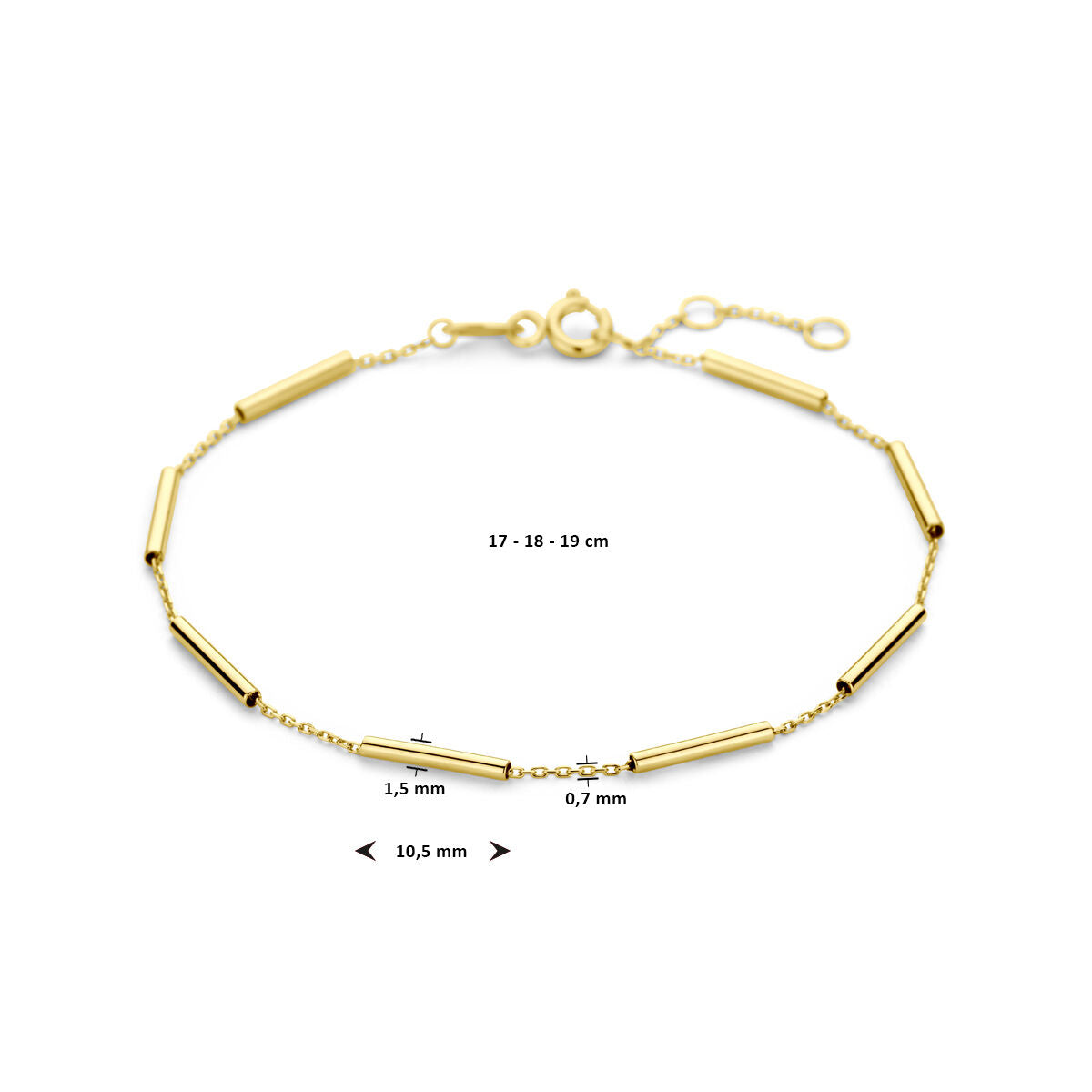 Fantasy Collection Armband buisjes 17 - 18 - 19 cm 14K geelgoud