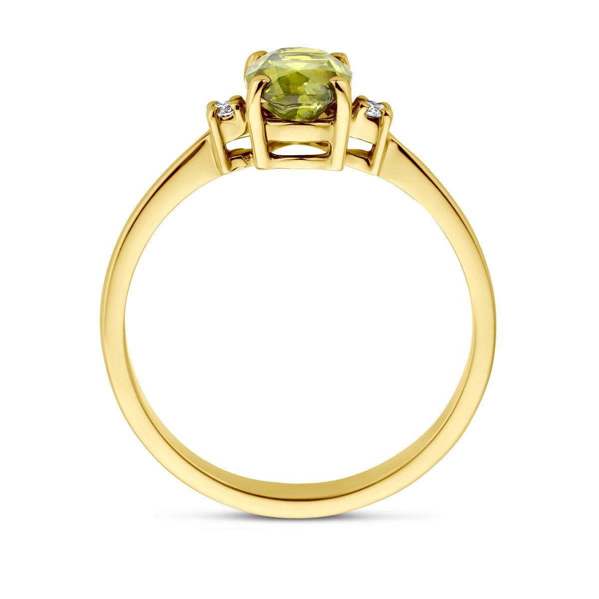Ring trilogie toermalijn en diamant 0.04ct h si 14K geelgoud