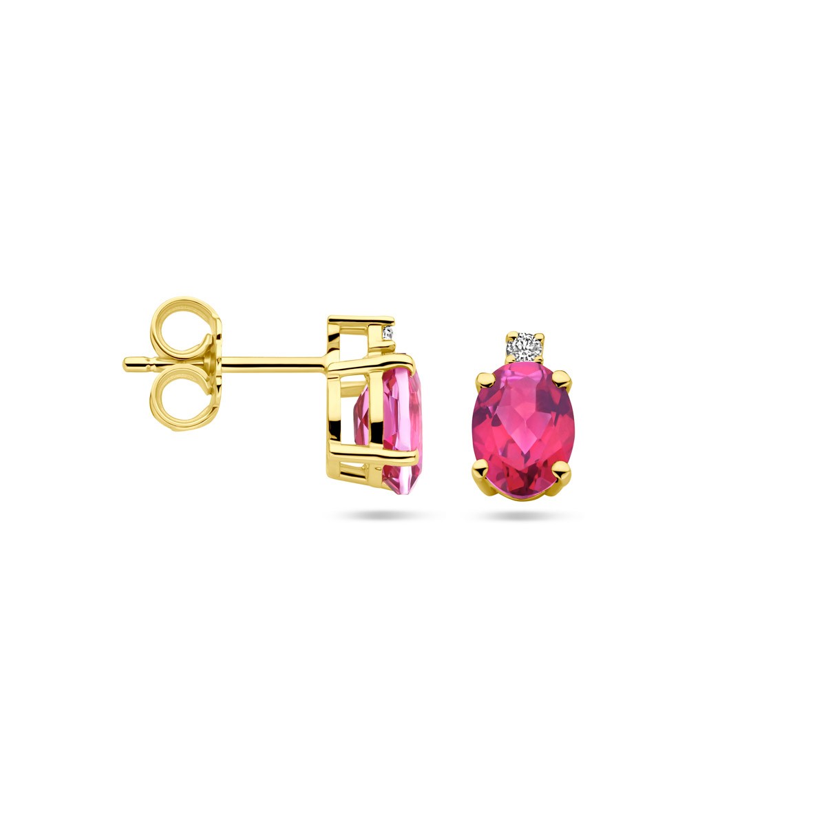Oorbellen roze topaas en diamant 0.04ct (2x 0.02ct) h si 14K geelgoud