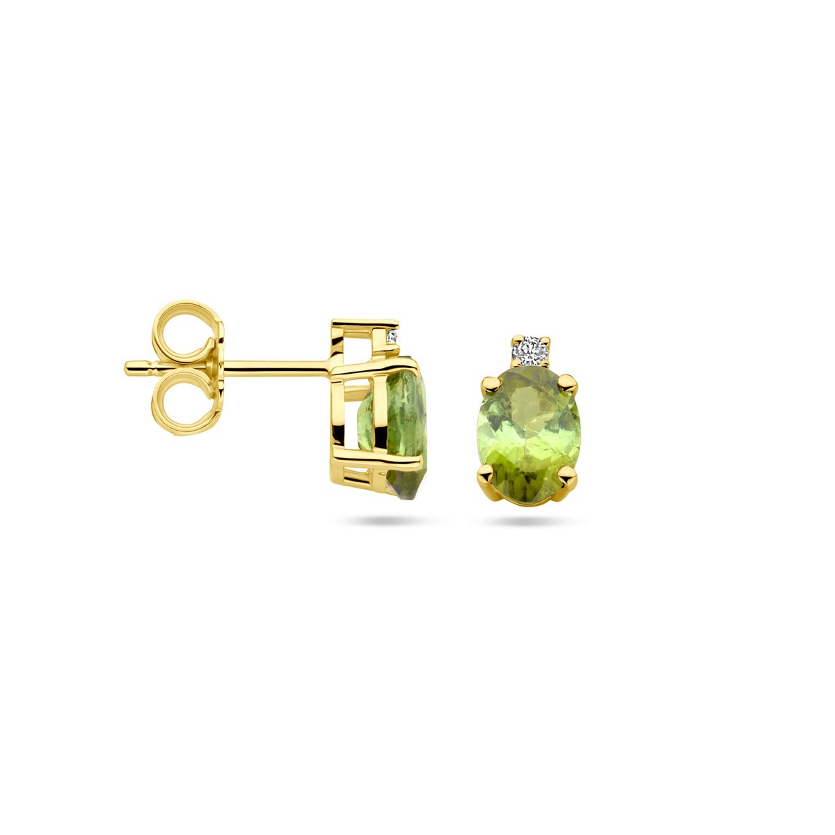 Oorbellen toermalijn en diamant 0.04ct (2x 0.02ct) h si 14K geelgoud