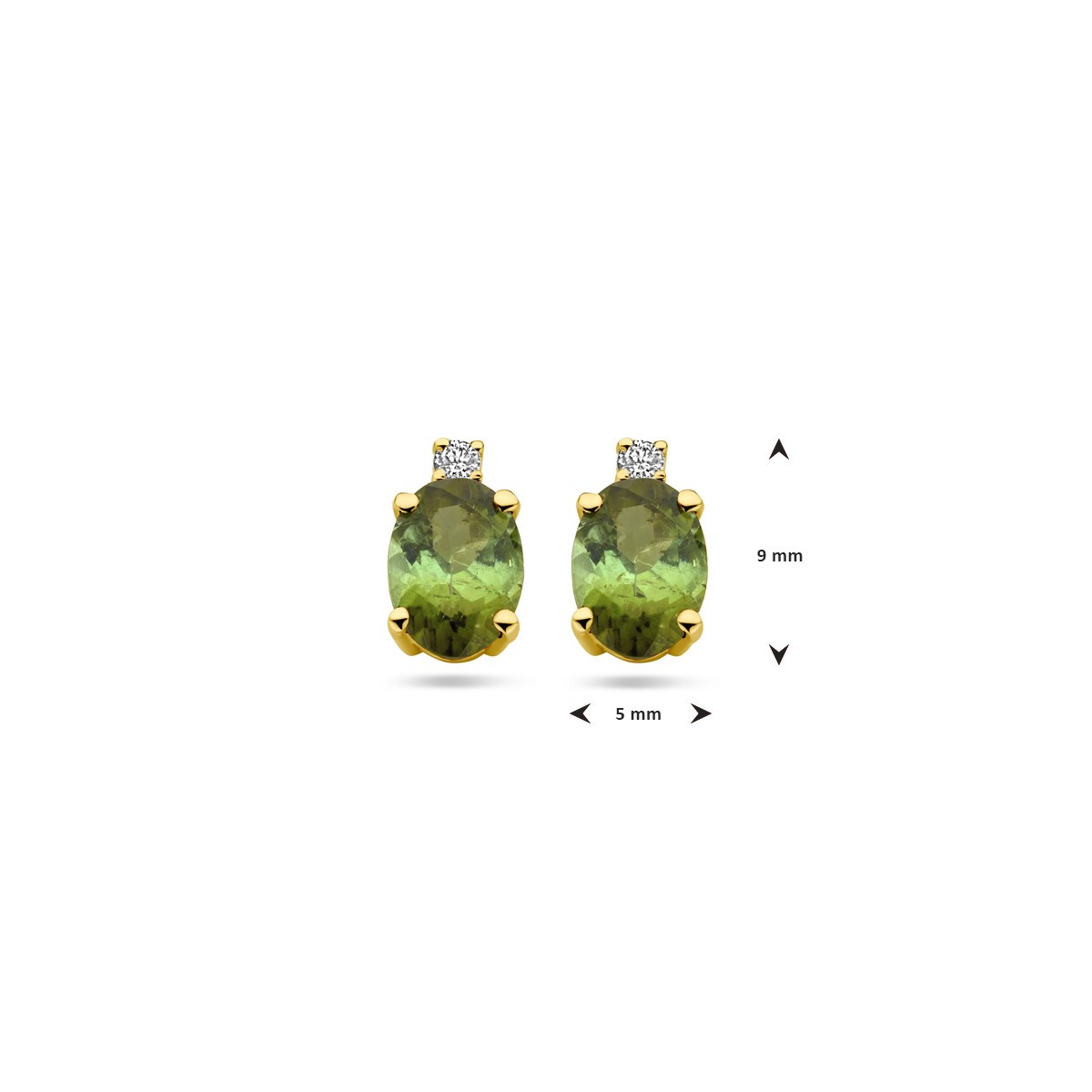 Oorbellen toermalijn en diamant 0.04ct (2x 0.02ct) h si 14K geelgoud