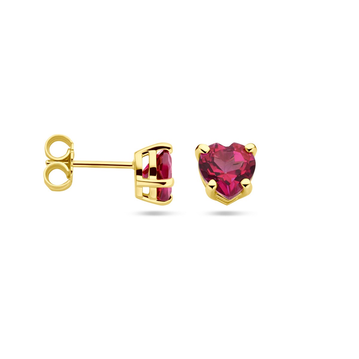 Oorbellen hart roze topaas 14K geelgoud