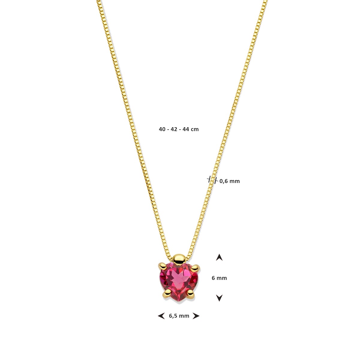 Collier hart roze topaas 40 - 42 - 44 cm 14K geelgoud