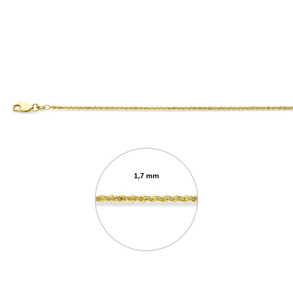 Collier koord 1,7 mm massief 14K geelgoud