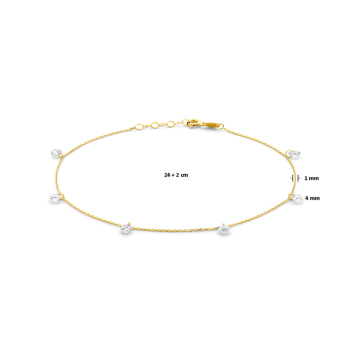 Enkelbandje zirkonia 24 + 2 cm 14K geelgoud