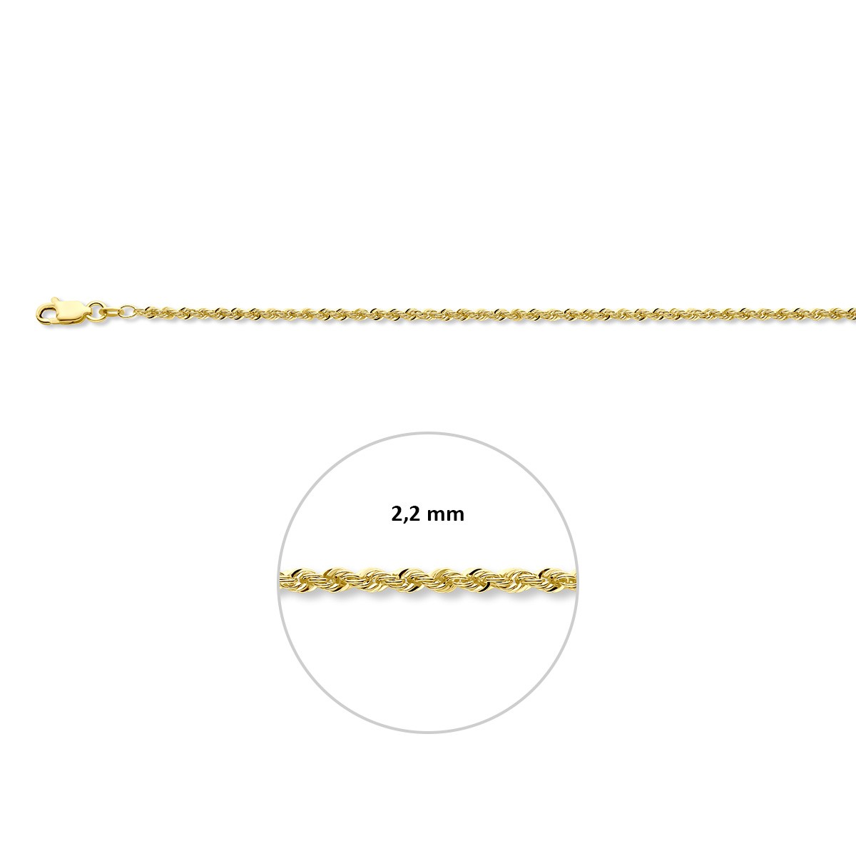 Armband koord 2,2 mm massief 14K geelgoud