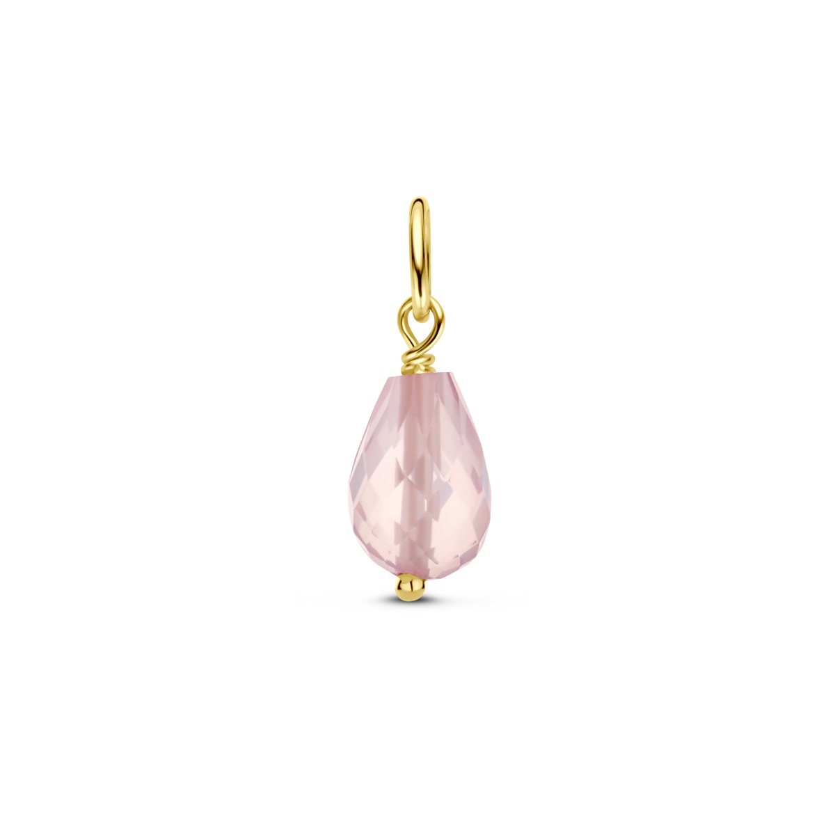 Hanger roze kwarts 15 mm 14K geelgoud