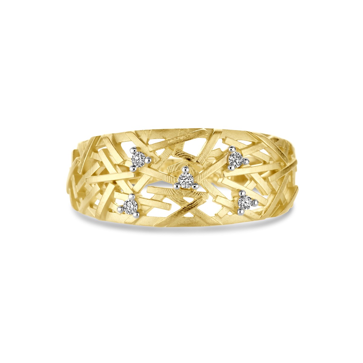 Ring diamant 0.06ct h si bicolor gestift 14K geelgoud