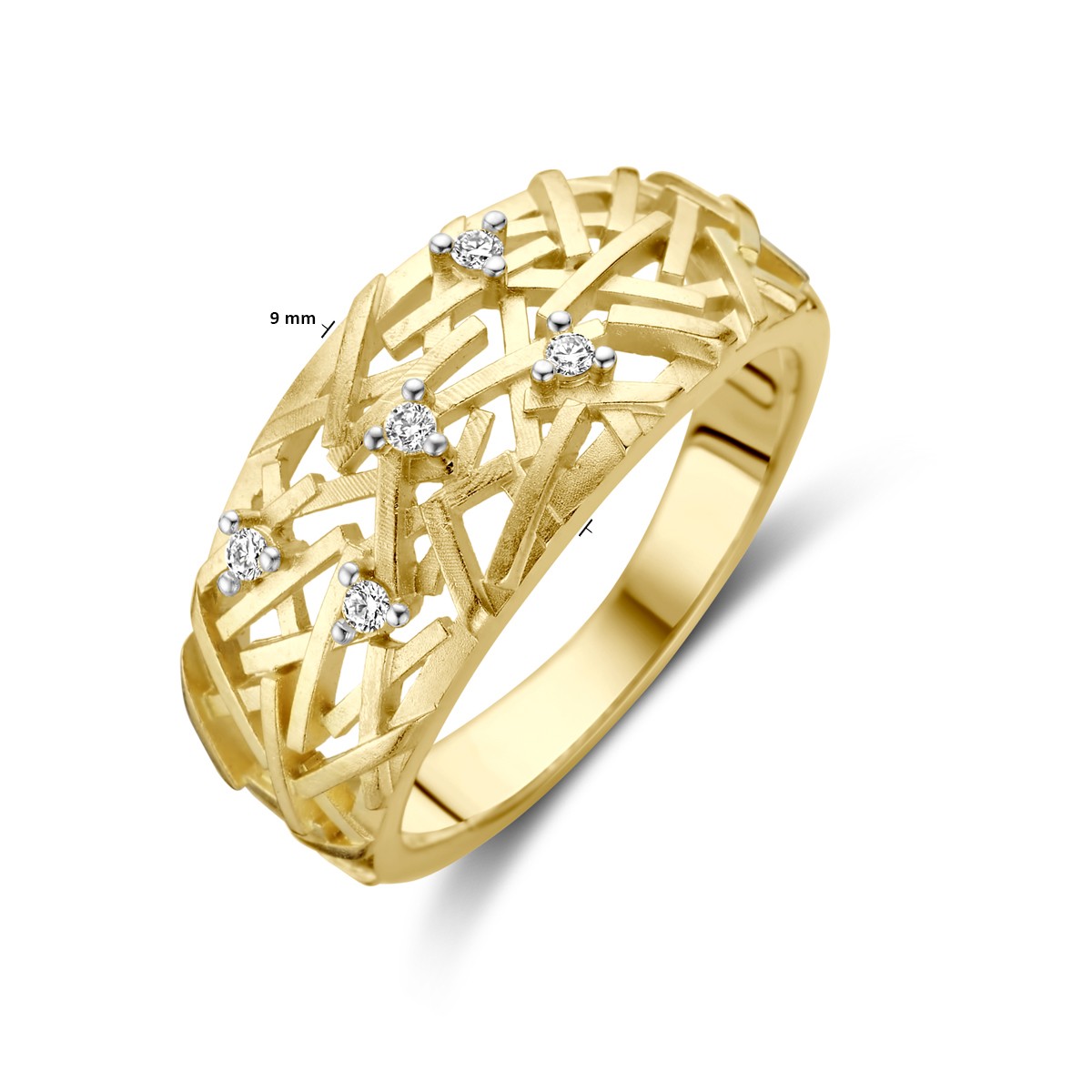 Ring diamant 0.06ct h si bicolor gestift 14K geelgoud