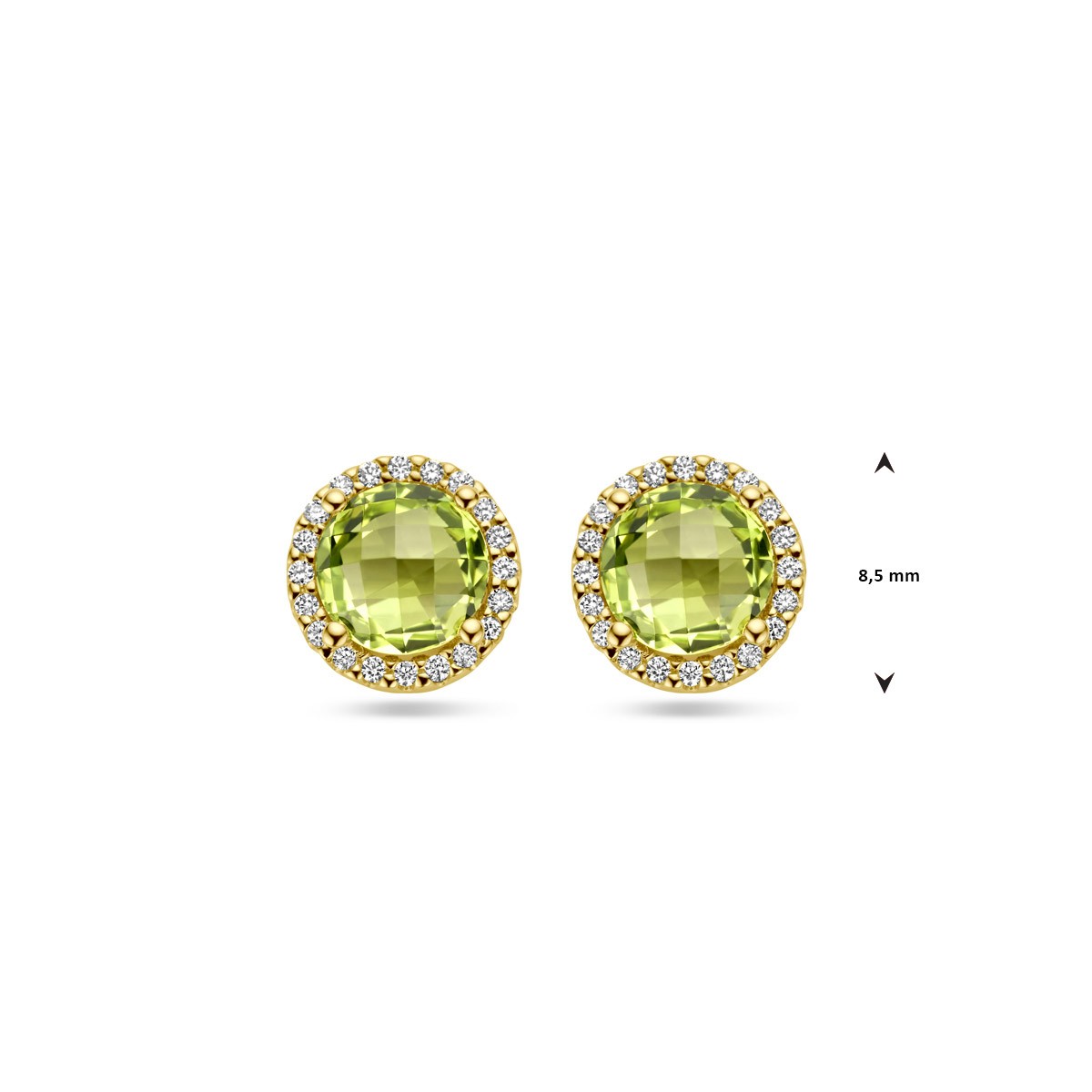 Oorbellen peridot en diamant 0.13ct (2x 0.065ct) h si 8,5 mm 14K geelgoud