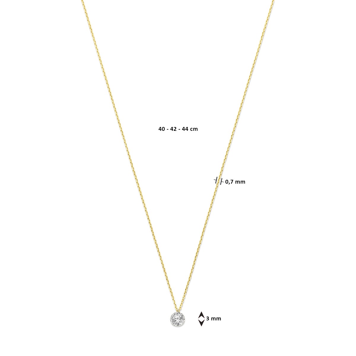 Collier lab grown diamant 40 - 42 - 44 cm 0.25ct g si 14K geelgoud