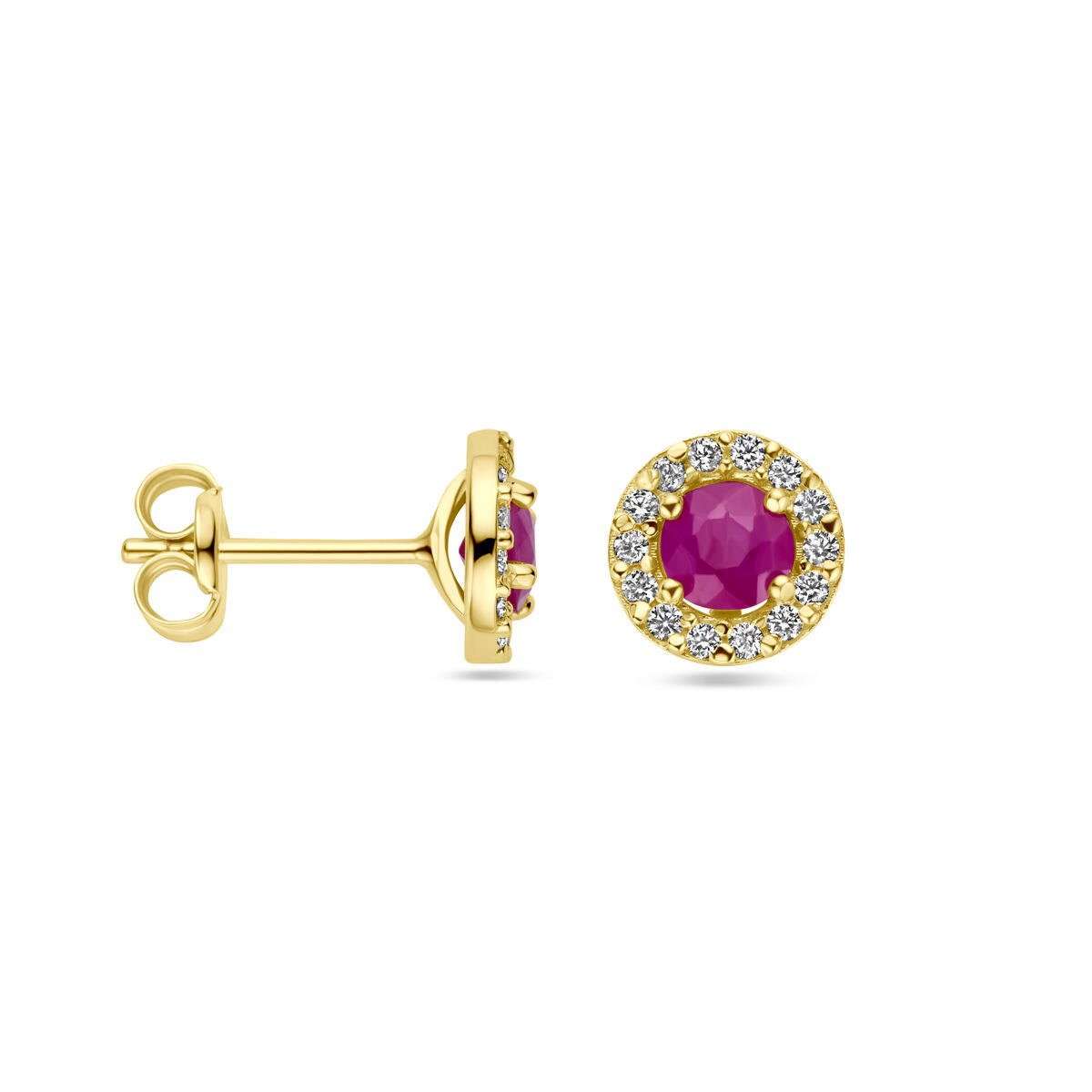 Fantasy Collection Oorbellen robijn en zirkonia 14K geelgoud