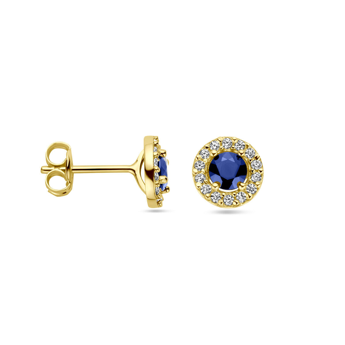 Fantasy Collection Oorbellen saffier en zirkonia 14K geelgoud