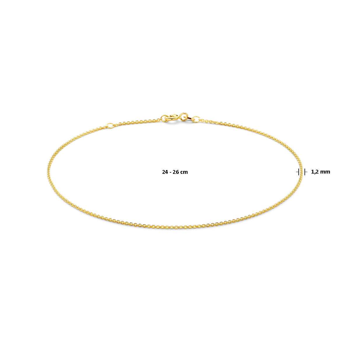 Enkelbandje anker plat 1,2 mm 24 - 26 cm 14K geelgoud