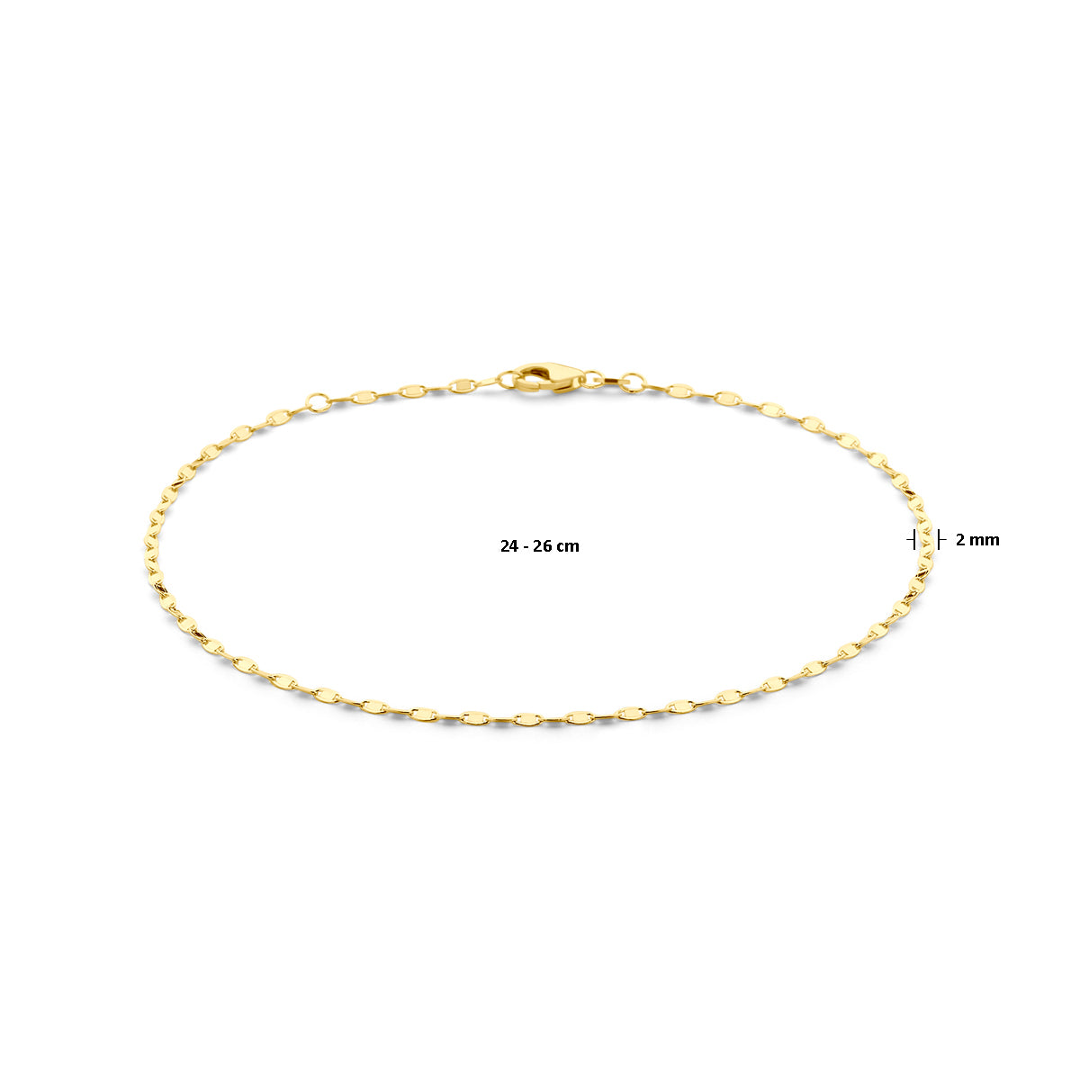 Enkelbandje 2,0 mm 24 - 26 cm 14K geelgoud