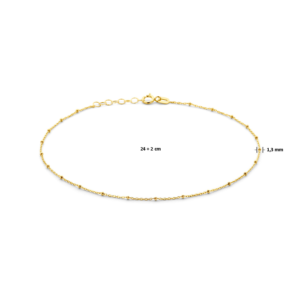 Enkelbandje bolletjes 1,3 mm 24 + 2 cm 14K geelgoud