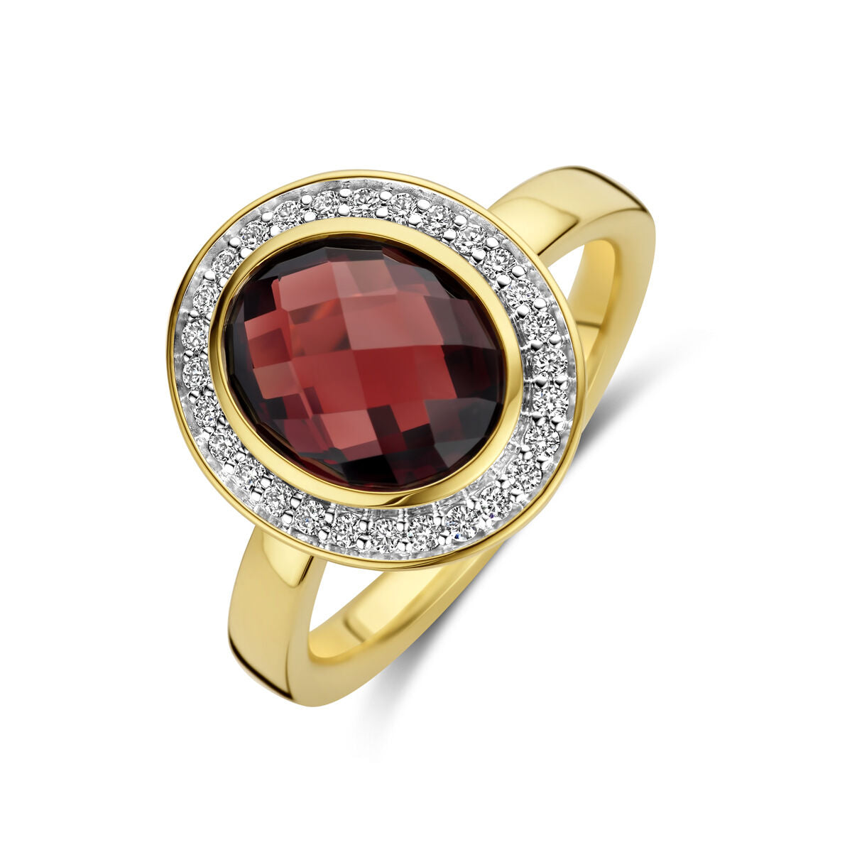 Fantasy Collection Ring granaat en diamant 0.18ct h si 14K geelgoud