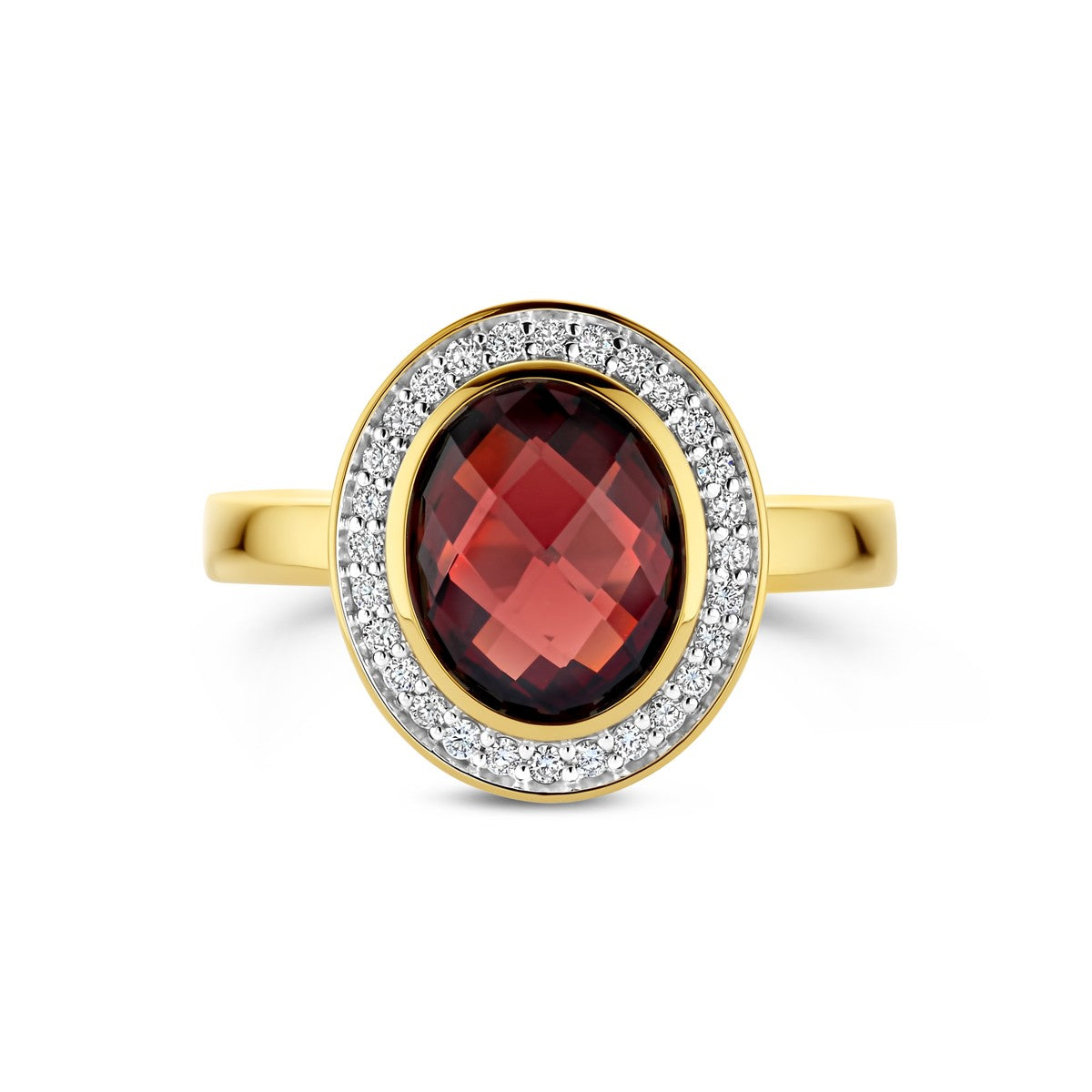 Ring granaat en diamant 0.18ct h si 14K geelgoud