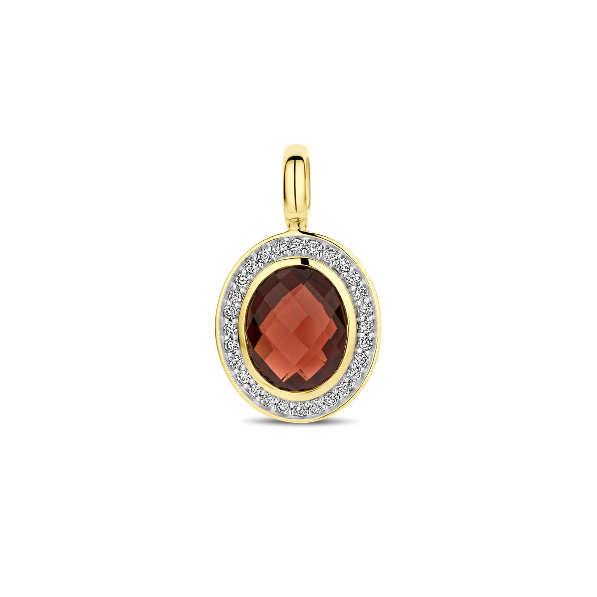 Fantasy Collection Hanger granaat en diamant 0.18ct h si 21 mm 14K geelgoud