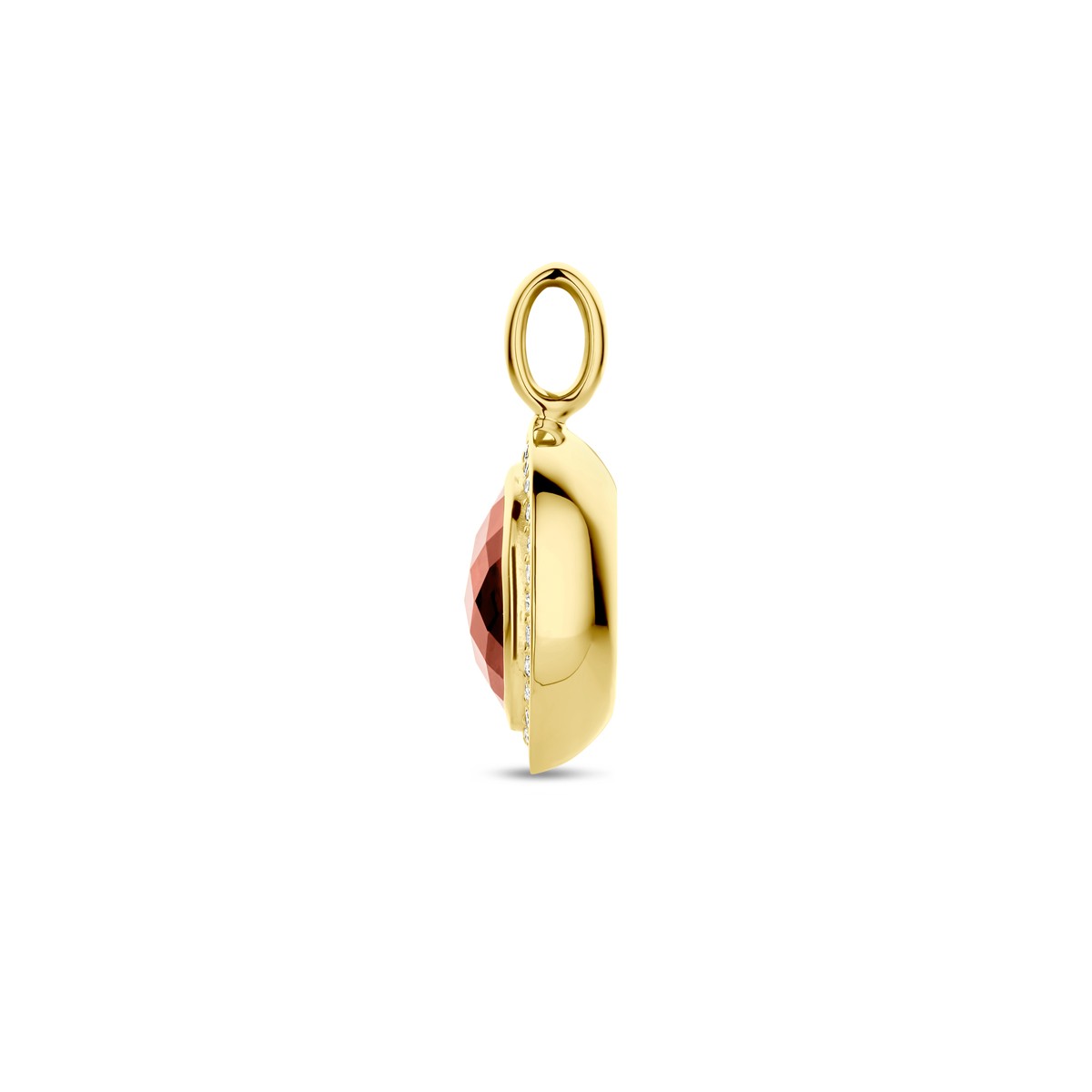 Hanger granaat en diamant 0.18ct h si 21 mm 14K geelgoud