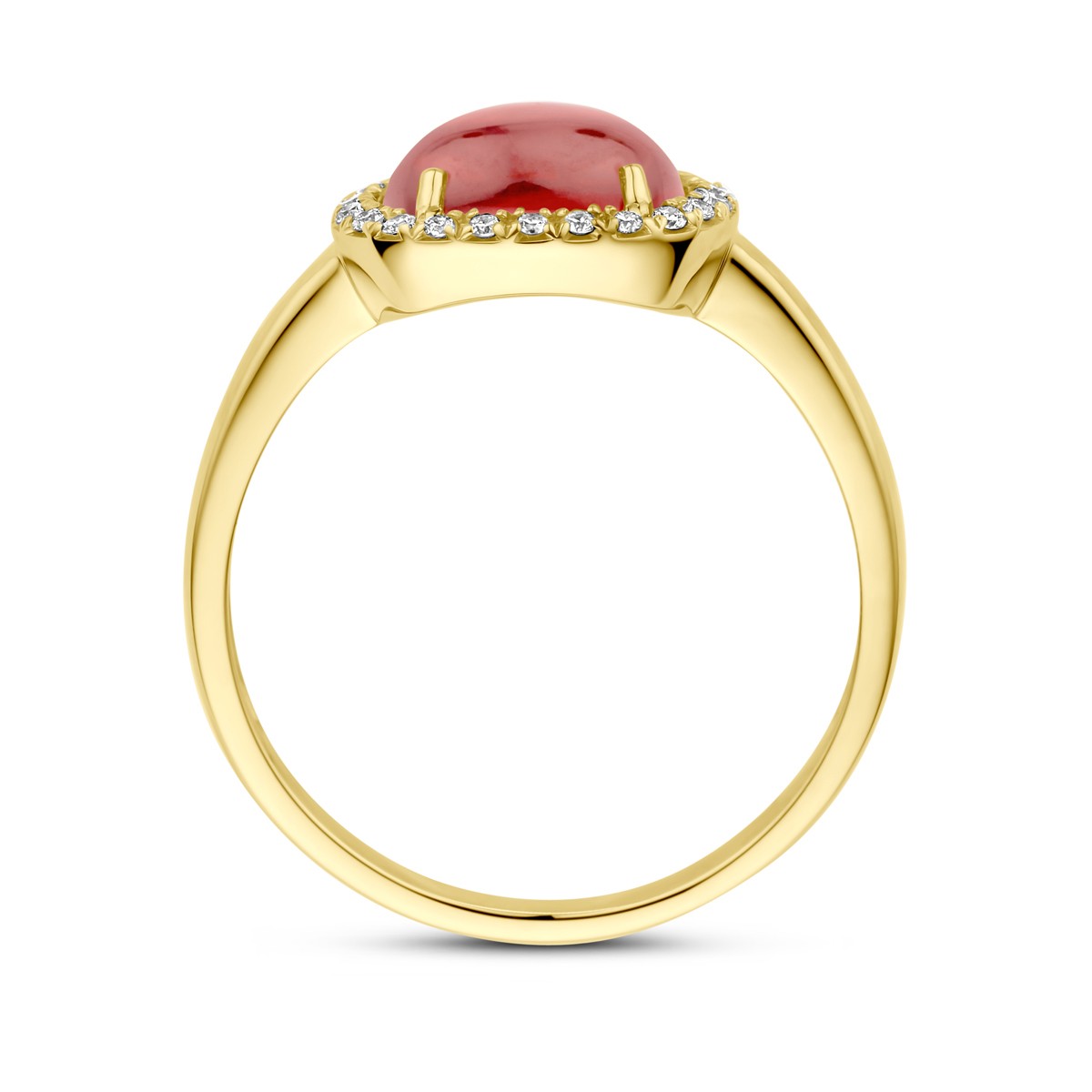 Ring diamant, granaat 14K geelgoud