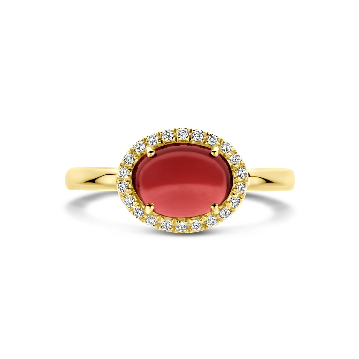 Ring diamant, granaat 14K geelgoud