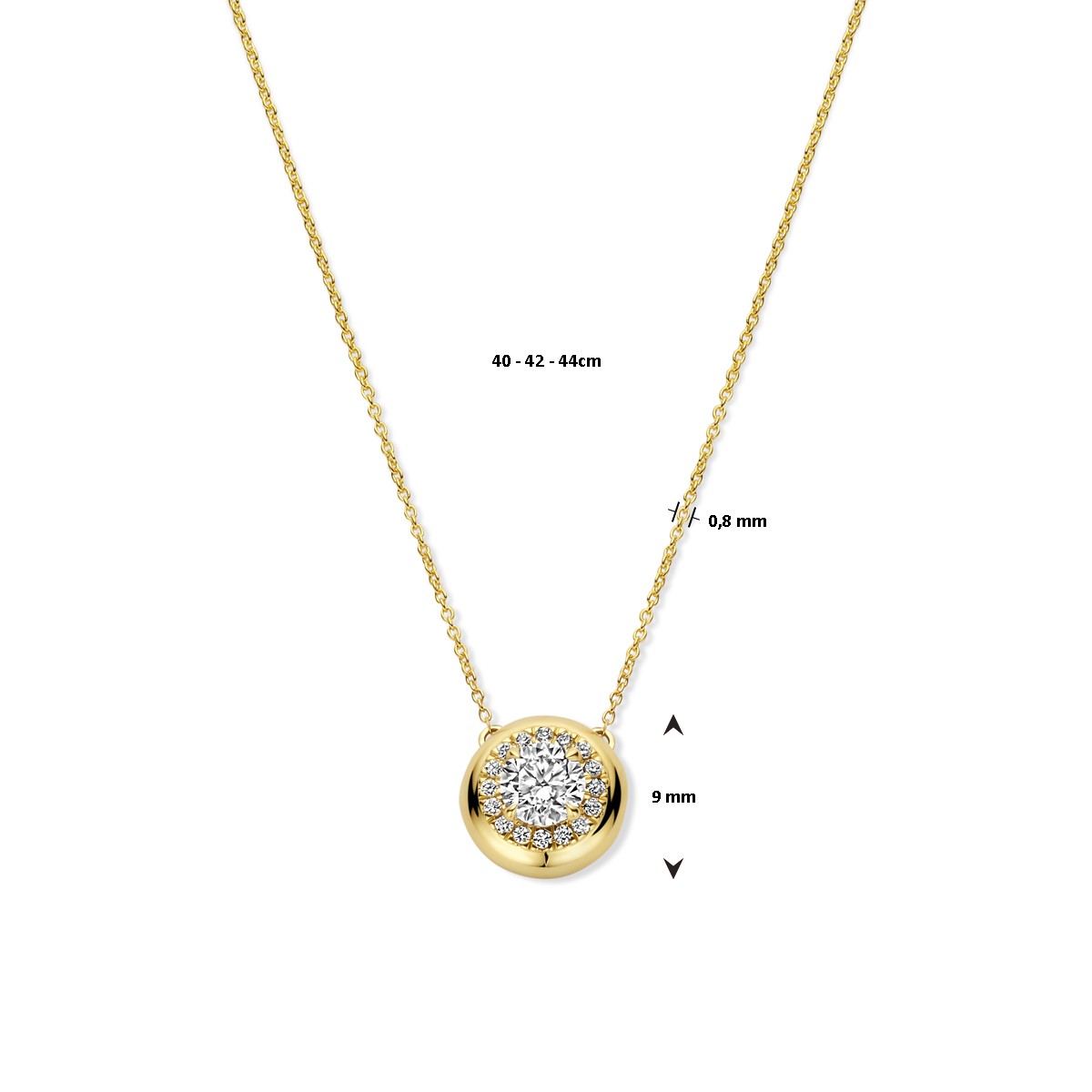 Collier lab grown diamant 0.495ct h si 40 - 42 - 44 cm 14K geelgoud