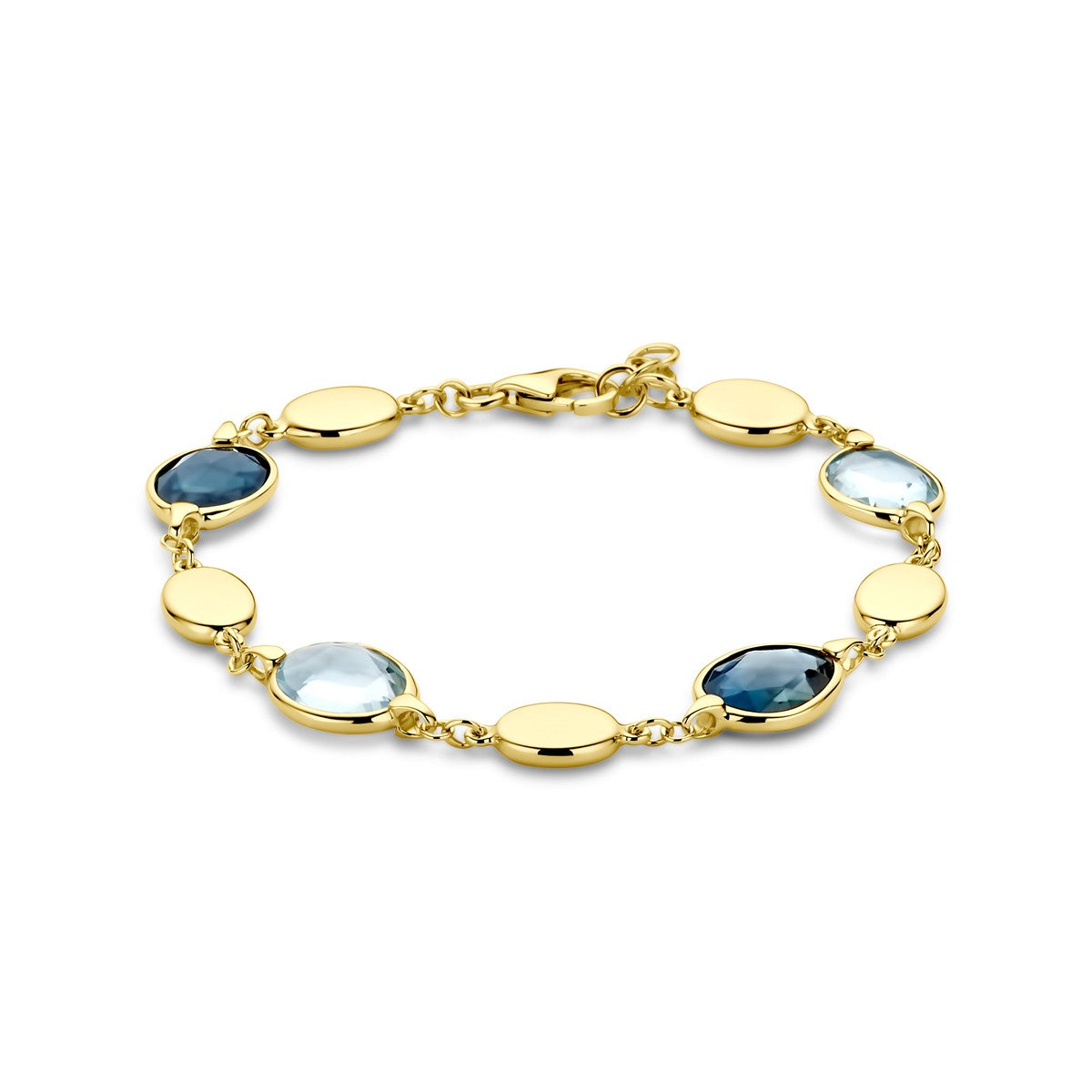 Fantasy Collection Armband sky blue en london blue topaas 18 + 1 cm 14K geelgoud