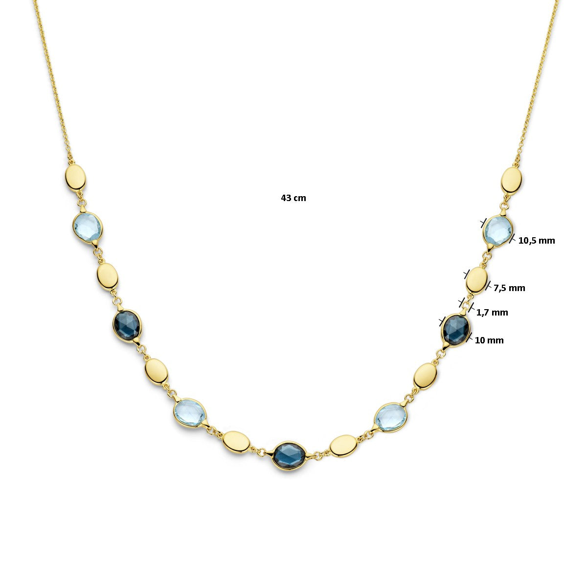 Fantasy Collection Collier sky blue en london blue topaas 43 cm 14K geelgoud