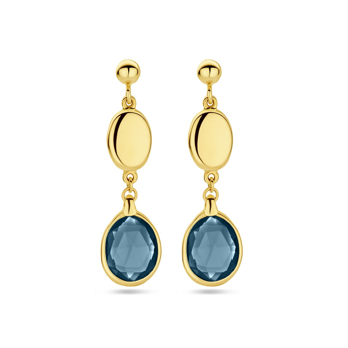 Fantasy Collection Hangende oorbellen london blue topaas 36 mm 14K geelgoud