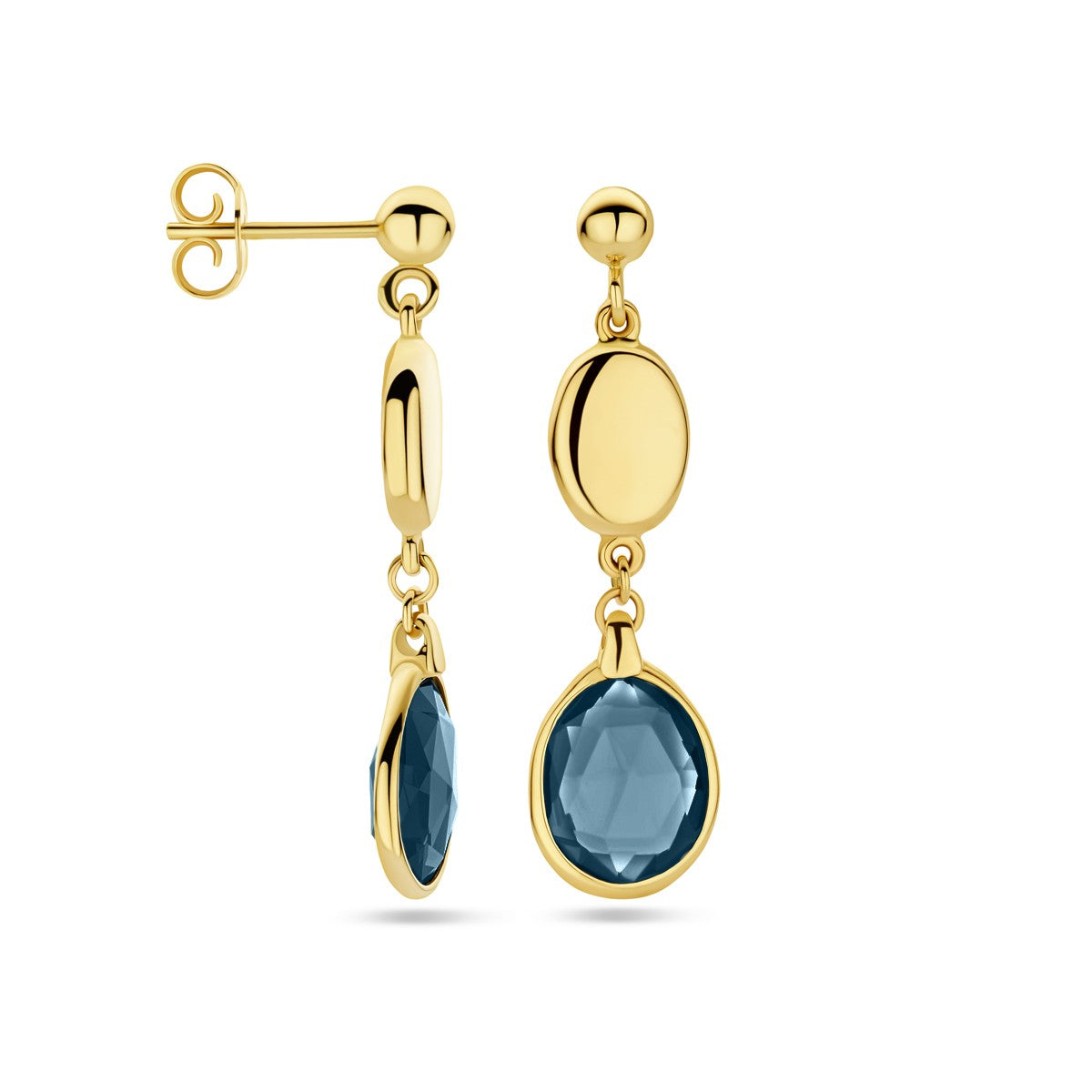Fantasy Collection Hangende oorbellen london blue topaas 36 mm 14K geelgoud