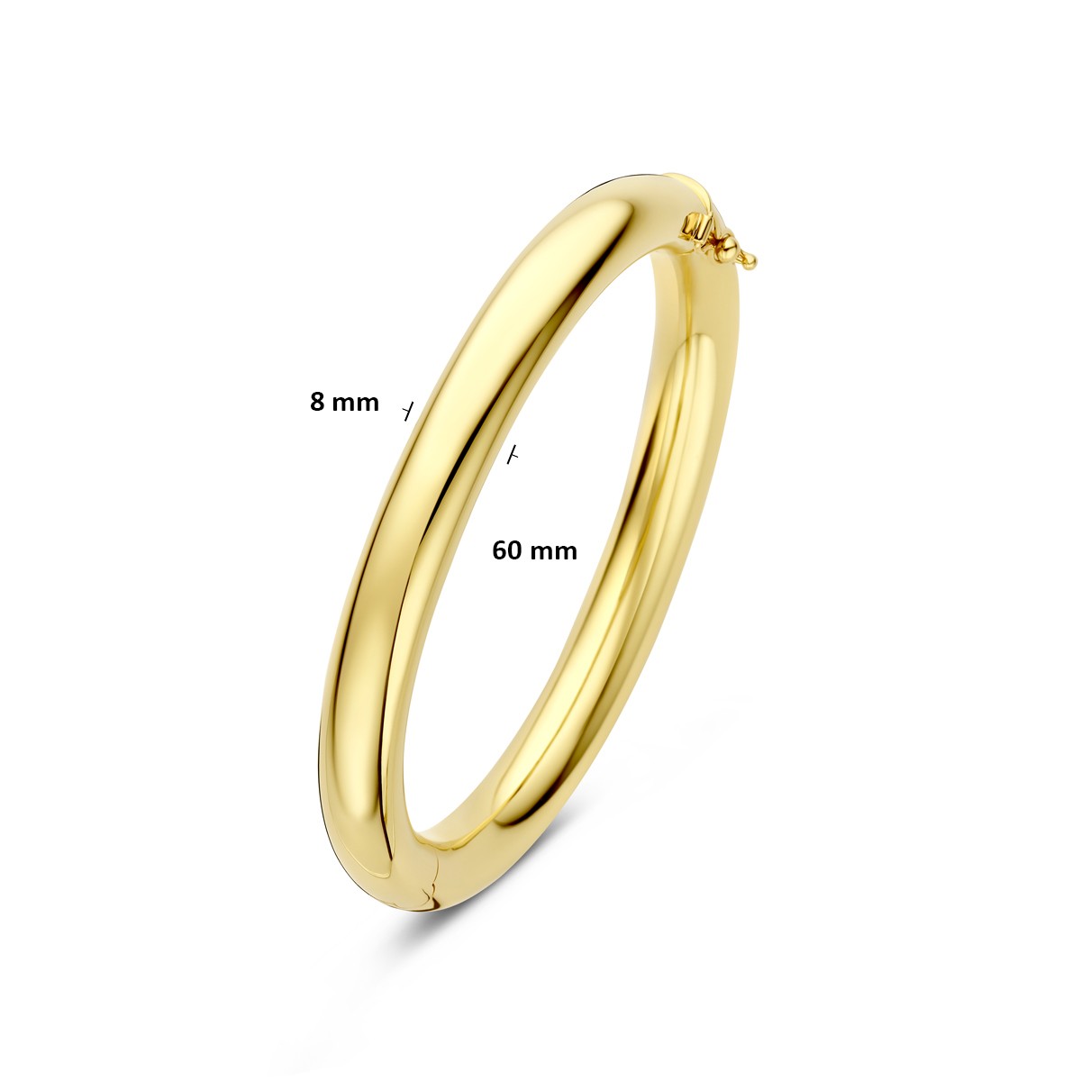 Bangle scharnier ronde buis 8 x 60 mm 14K geelgoud
