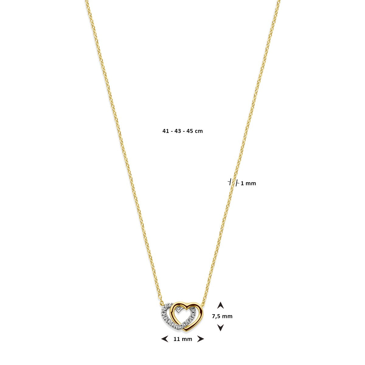 Fantasy Collection Collier hartjes diamant 0.04ct h si 41 - 43 - 45 cm 14K geelgoud