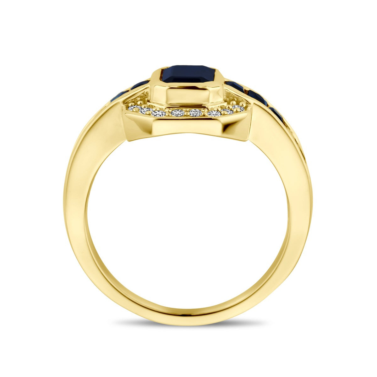 Fantasy Collection Ring saffier en diamant 0.20ct h si 14K geelgoud