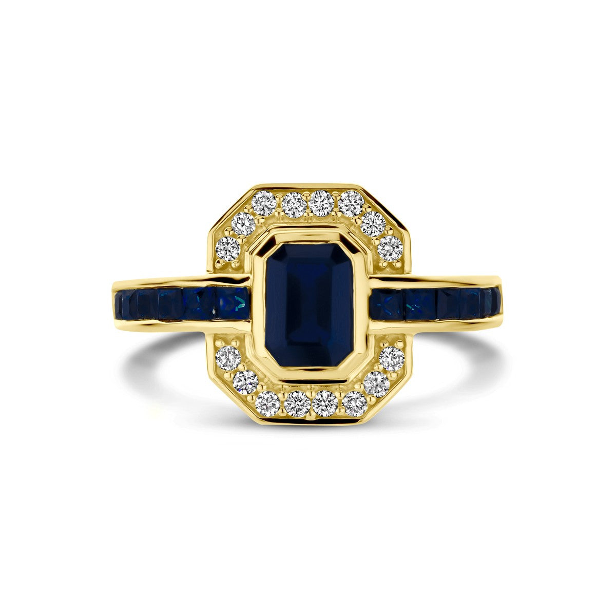Fantasy Collection Ring saffier en diamant 0.20ct h si 14K geelgoud
