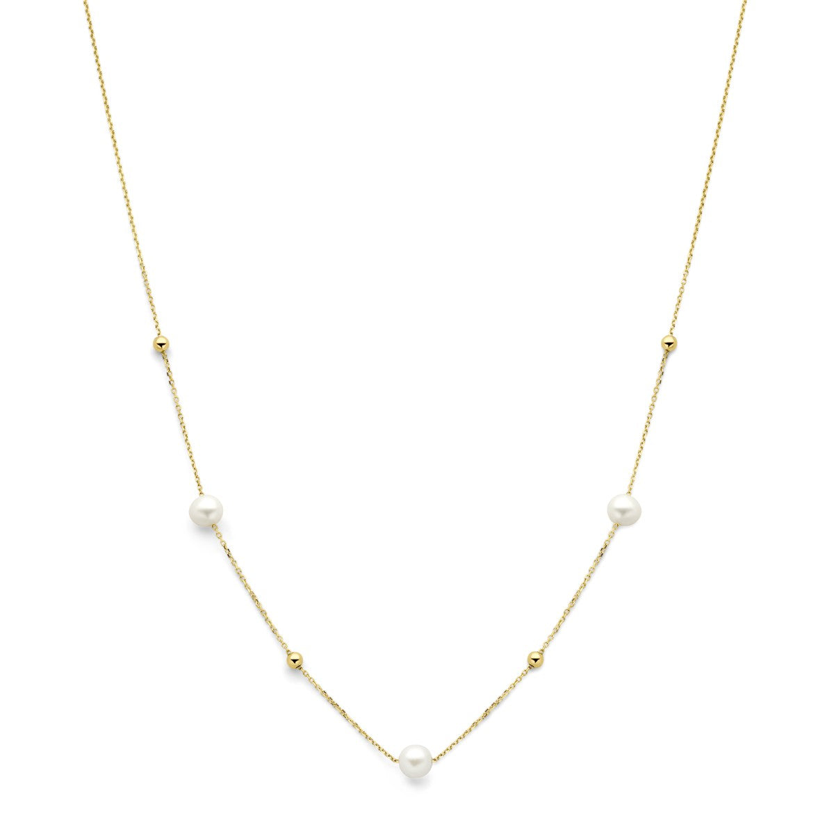 Fantasy Collection Collier bolletjes en parels 42 - 45 cm 14K geelgoud
