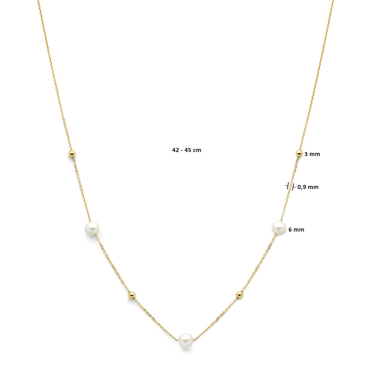 Fantasy Collection Collier bolletjes en parels 42 - 45 cm 14K geelgoud
