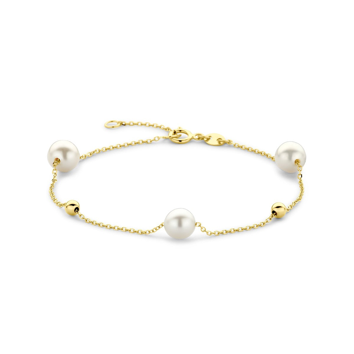 Fantasy Collection Armband bolletjes en parels 16,5 - 18,5 cm 14K geelgoud