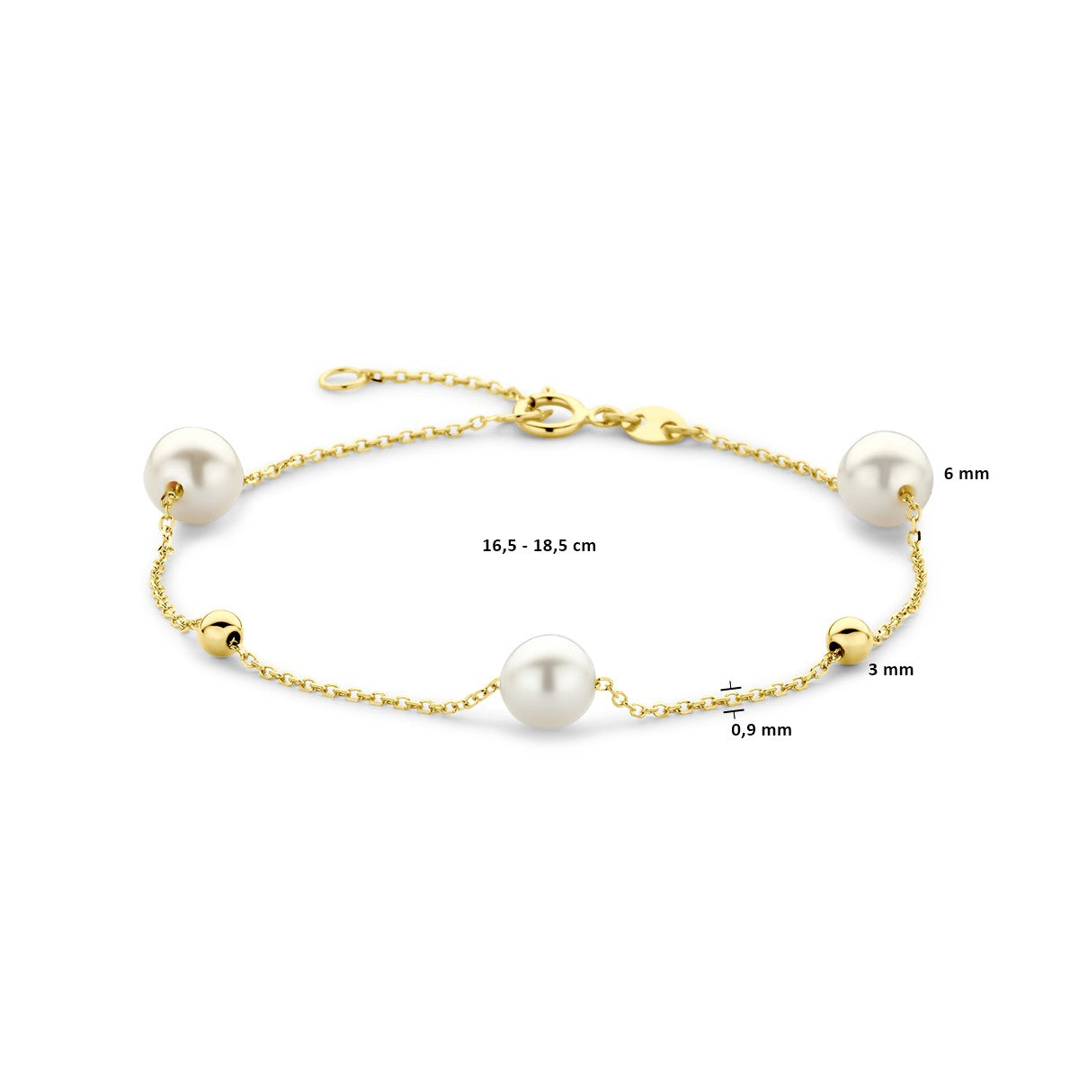 Fantasy Collection Armband bolletjes en parels 16,5 - 18,5 cm 14K geelgoud