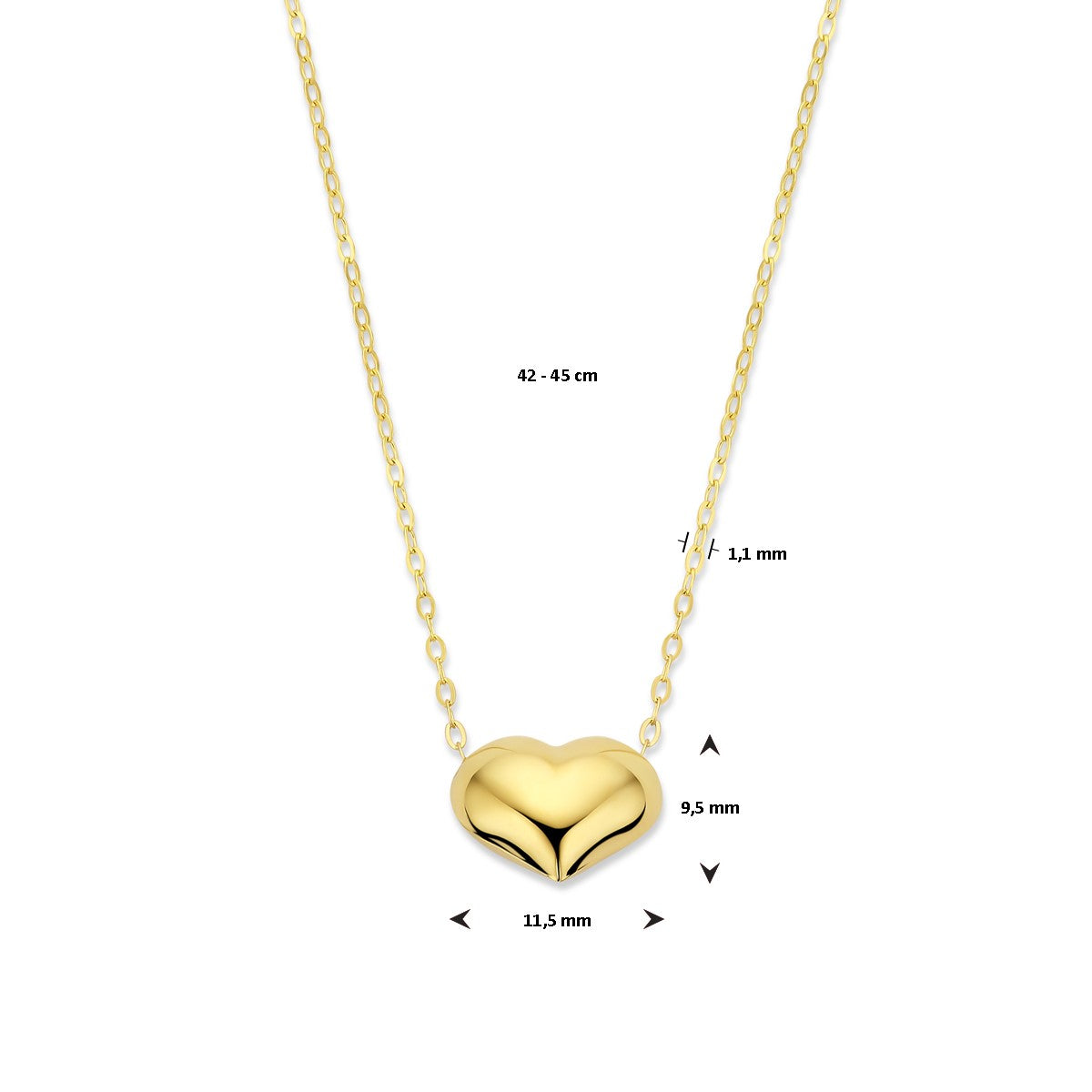 Fantasy Collection Collier hartje 42 - 45 cm 14K geelgoud