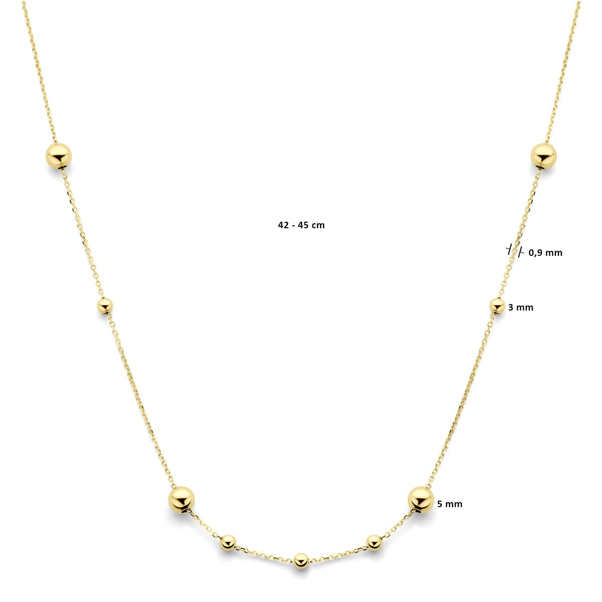 Fantasy Collection Collier bolletjes 42 - 45 cm 14K geelgoud