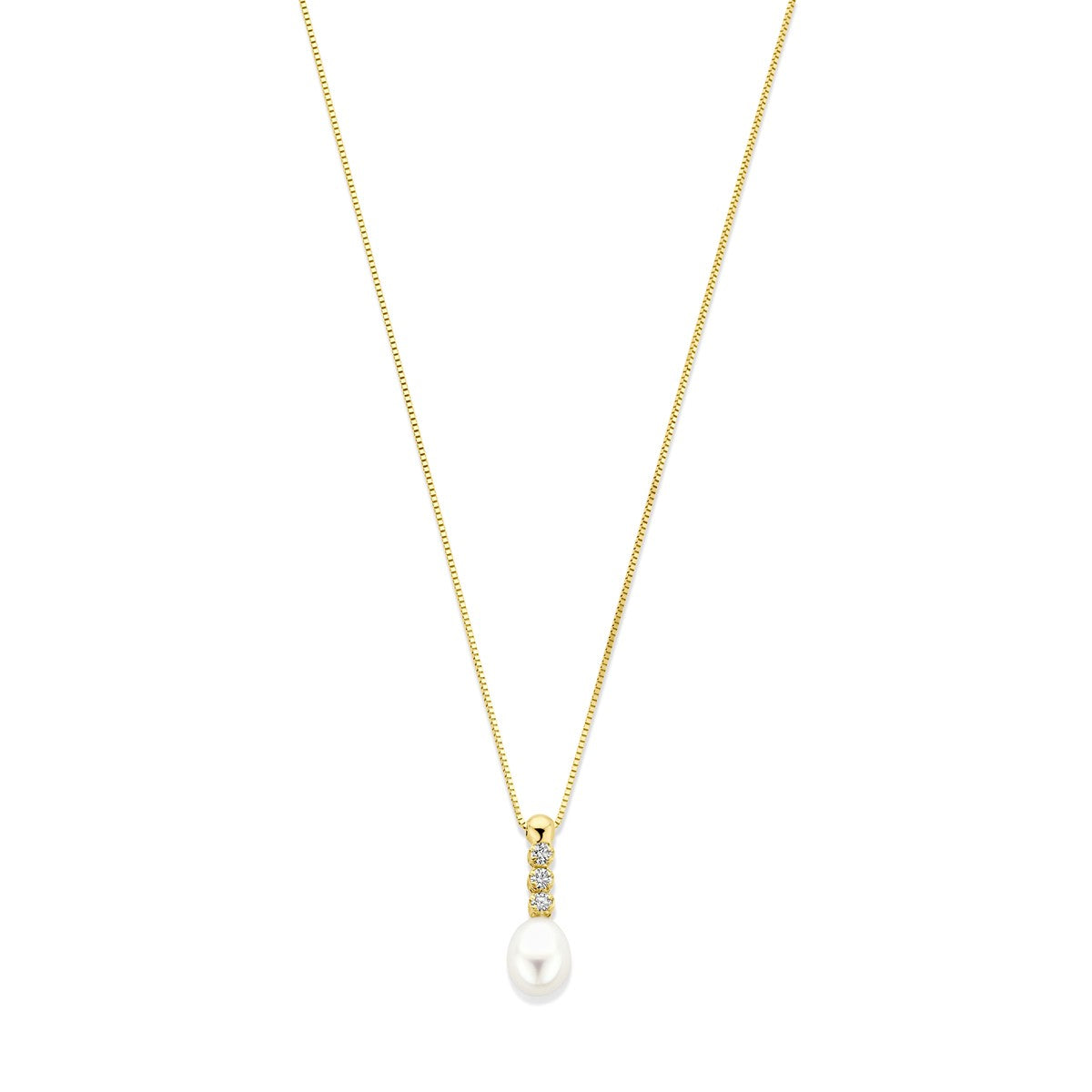 Fantasy Collection Collier zirkonia en parel 42 - 45 cm 14K geelgoud