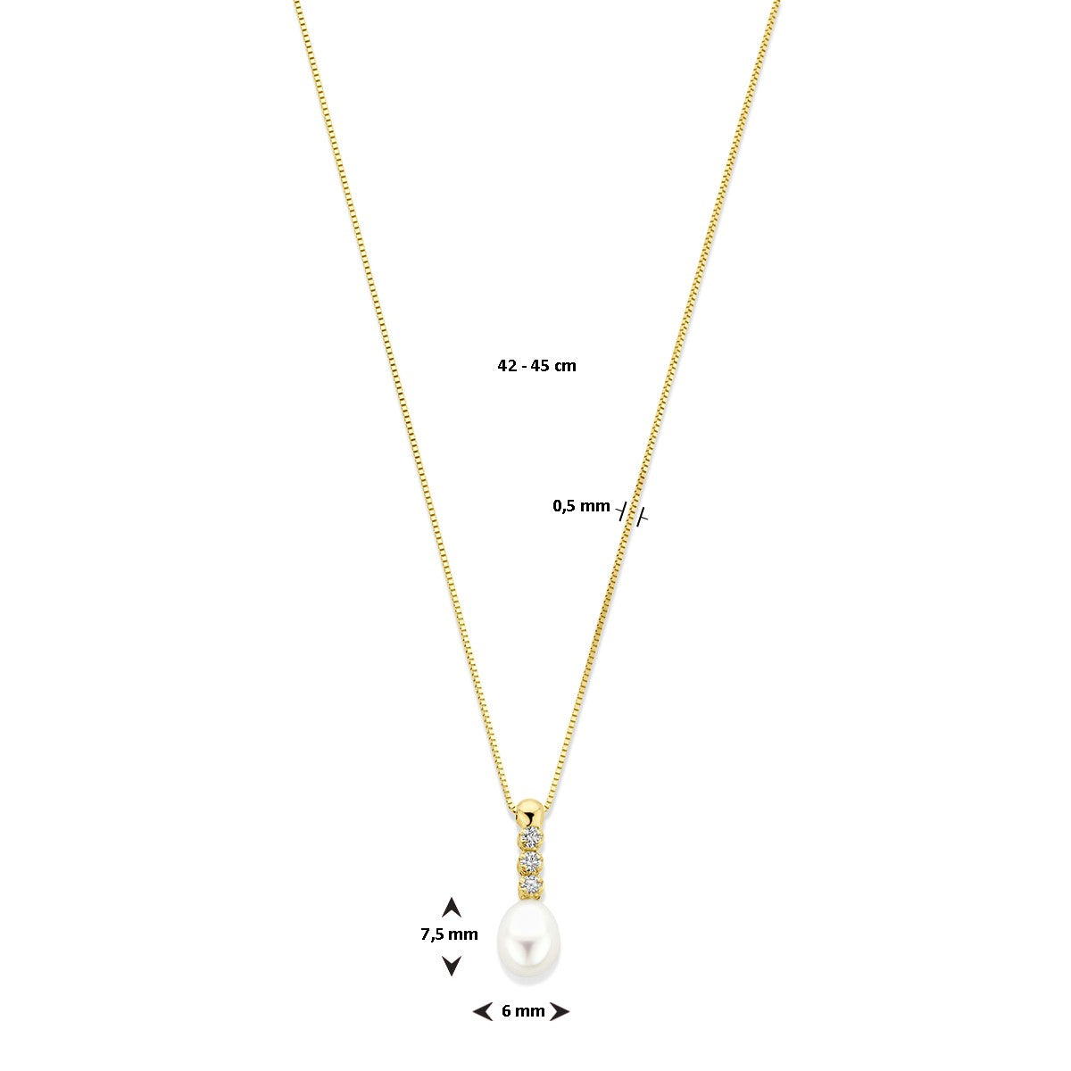 Fantasy Collection Collier zirkonia en parel 42 - 45 cm 14K geelgoud