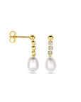 14K Geelgoud Oorhangers Zirkonia En Parel 19 Mm 4032438 - PansiteNederland.nl