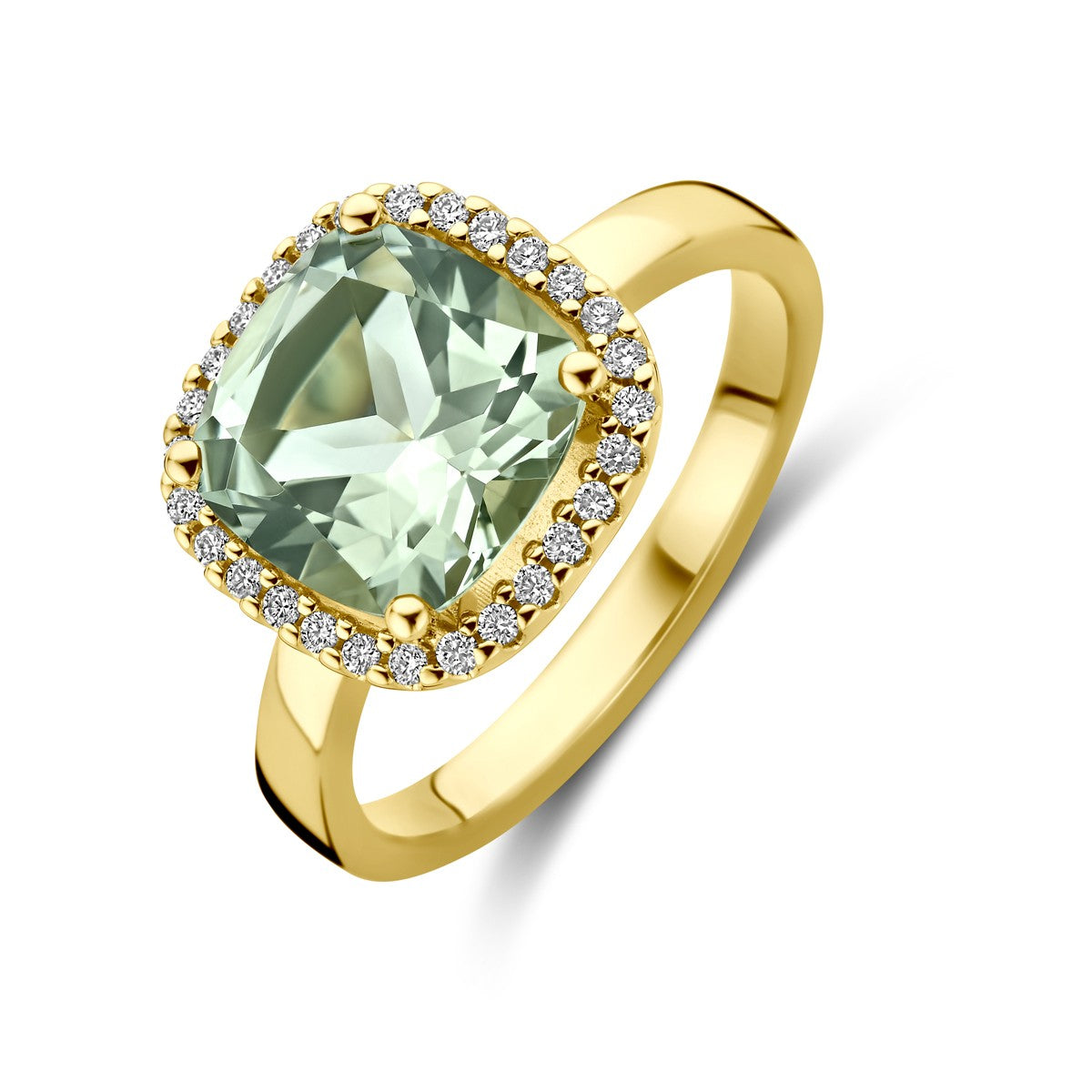 Fantasy Collection Ring groen amethist en diamant 0.14ct h si 14K geelgoud